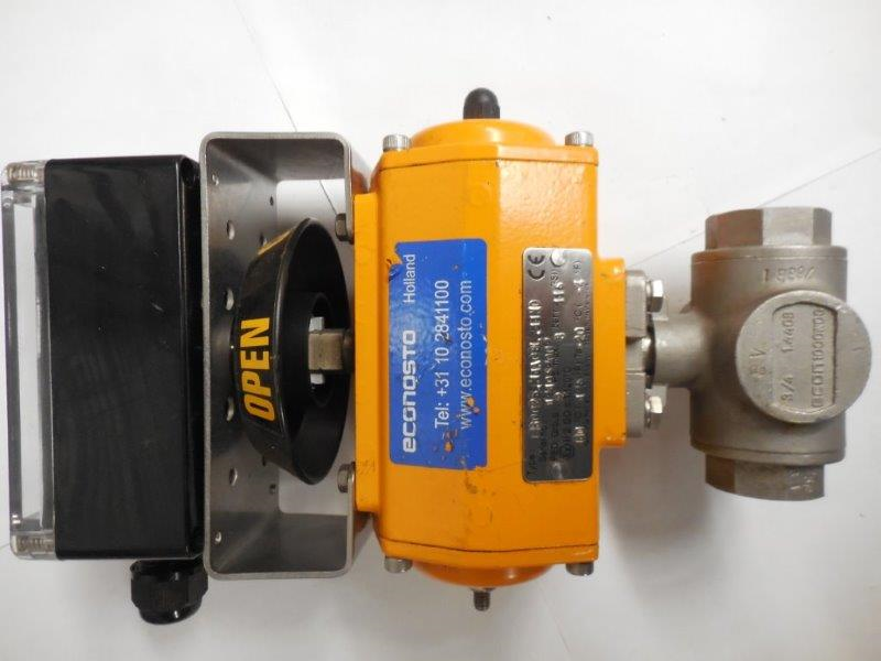 kogelkraan 3/4" Pneumatische actuator enkelwerkend ES0025.M1A05L.11N0 ECON 1000WOG  3weg T boring