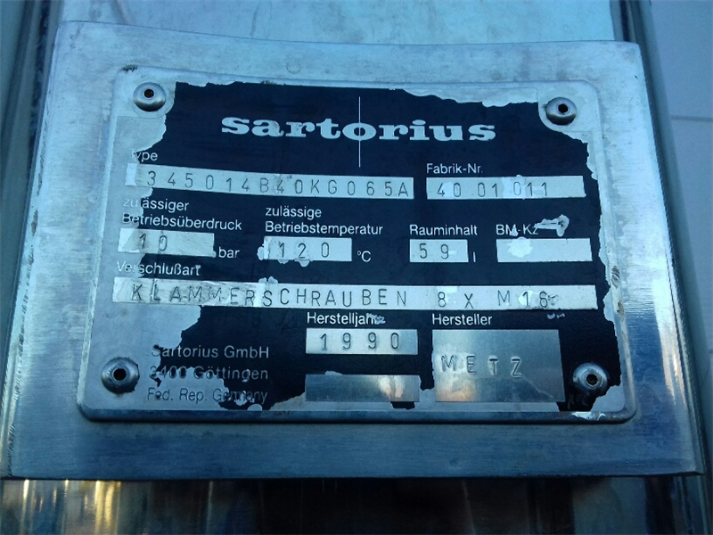 Filtre d'occasion 59L inox Sartorius 4001011 avec raccord MK NW65